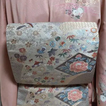순수 실크 지시학 사계절 꽃 보물 쌓기 직조 후쿠로 오비 (862)