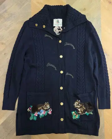 LAURA GIACONE 일본제 네이비 가디건 자수 다람쥐 y53