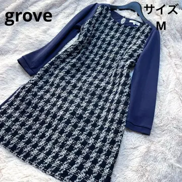 grove 네이비 트위드 긴팔 원피스