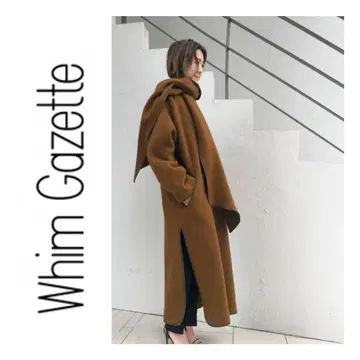 Whimgazette 머플러 포함 노카라 코트 카멜 색상