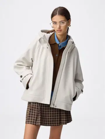 GU 코지 멜톤 숏 후디 코트 natural 화이트 화이트