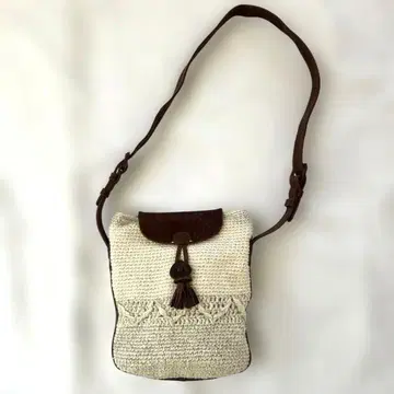 겐텐 손뜨개질 숄더백 내추럴 브라운 수납 가방 포함