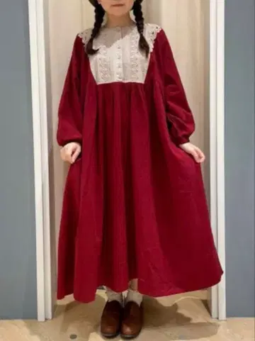 samansamos2 가슴 배색 레이스 원피스 보르도