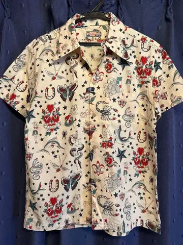 드라이 본즈 오픈 카라 반팔 셔츠 알로하 셔츠 타투 플래시