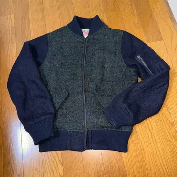 해리스 트위드 점퍼 M 네이비/그린