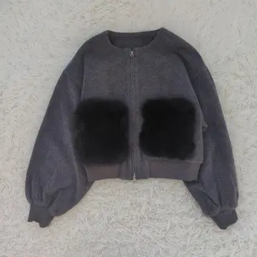 아나나 숏 블루종 아우터 포켓 퍼 울 혼방