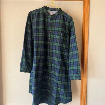 내추럴 런드리 체크 무늬 긴팔 셔츠 원피스