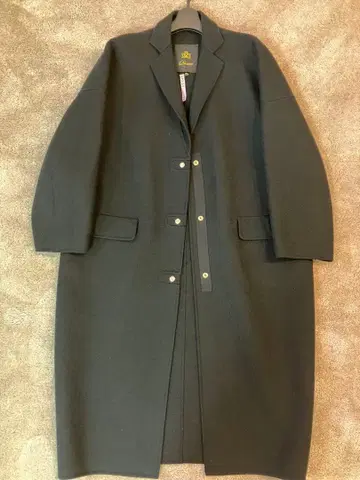 드로어 울 블랙 롱 코트