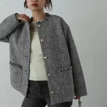 N. Natural Beauty Basic 골드 버튼 트위드 블루종