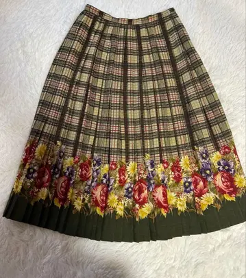 잉게보그 체크 꽃무늬 플리츠 스커트 올 패턴 핑크하우스