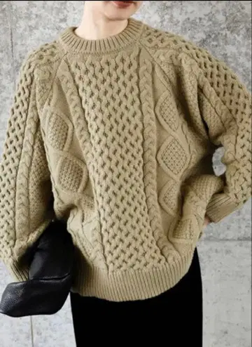 셀렉 모카 select moca 카키 빈티지 라이크 케이블 니트