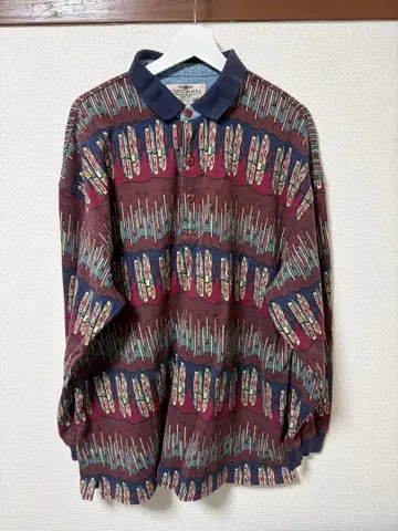 구제 의류 멀티 컬러 피케 셔츠 기하학 패턴