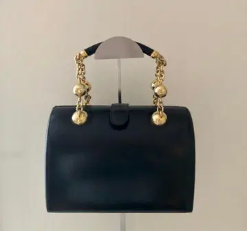 빈티지 프랑코 베리니 블랙 가죽 핸드백 골드 체인