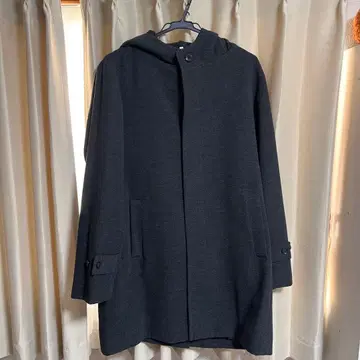 Request 후드 부착 롱 코트 다크 그레이