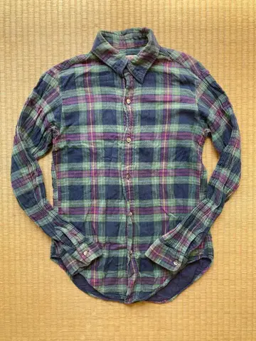 45rpm 체크 무늬 더블 거즈 코튼 긴팔 셔츠