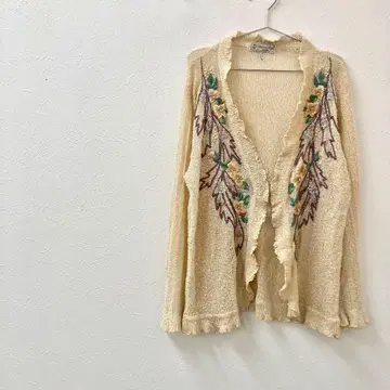 HananoKnit 자수 가디건 M 아이보리 프릴 니트 겉옷