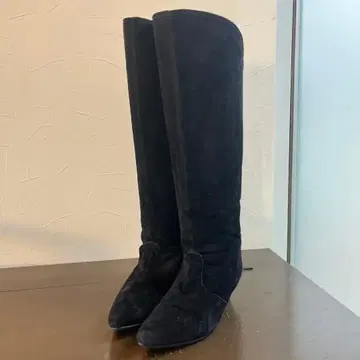 블랙 스웨이드 롱 부츠