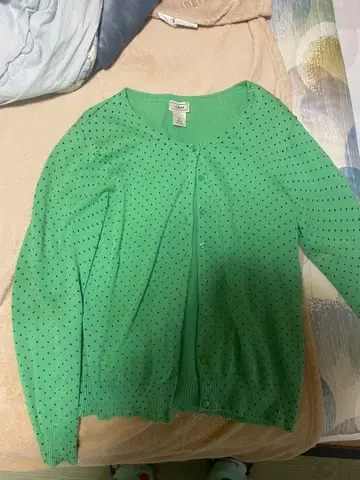 L.L.Bean 그린 도트 무늬 가디건 M 도트