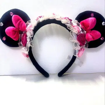 도쿄 디즈니 리조트 미니 머리띠 로즈 펄 레이스 프릴