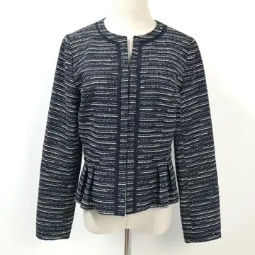 내추럴 뷰티 노카라 자켓 40 네이비 트위드 고급