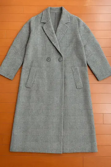 두클라쎄 그레이 계열 체크 체스터 코트 사이즈 13