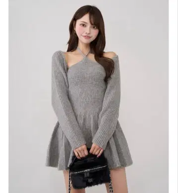 Darich 홀터 플레어 니트 미니 원피스