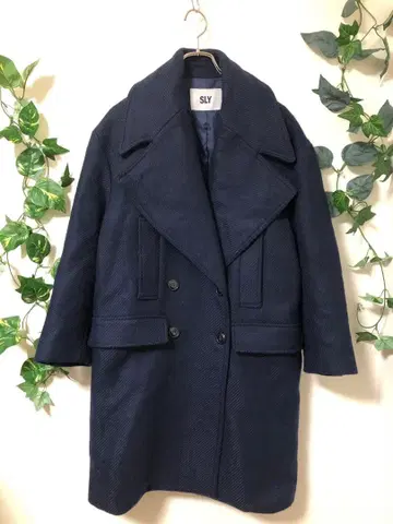 SLY 오버 사이즈 네이비 롱 코트 울 혼방 더블 브레스트 네이비