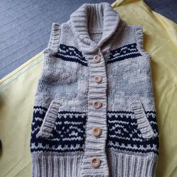 울 100% 니트 베스트 S 사이즈 베이지 네이비