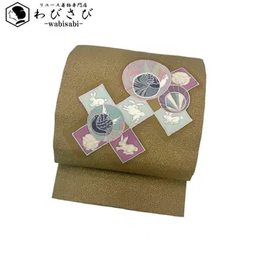 나고야 오비 시오제 사각 토끼 패턴 두드림 염색 로코차색 O-3237