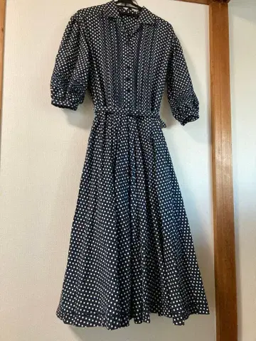 INGEBORG 네이비 화이트 도트 셔츠 원피스