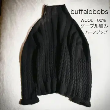 buffalobobs 케이블 울100% 하프 지퍼 블랙