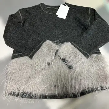 택 포함 미사용 WILLFULLY 귀여운 그레이 퍼 니트