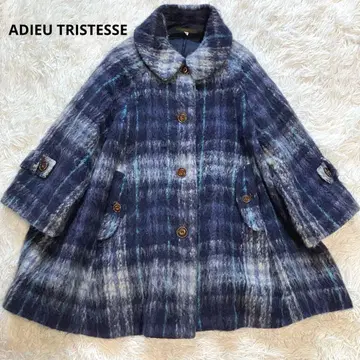 아두이트리스테스 플레어 코트 체크 무늬 모헤어 둥근 카라 M