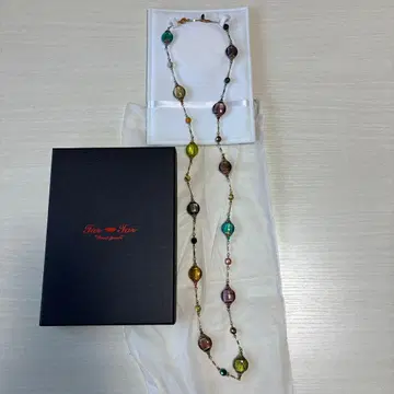 Tar Tar 무라노 유리 롱 목걸이 멀티 컬러 금박 포함 박스 포함