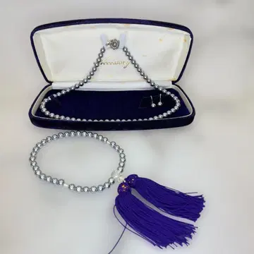 실버 펄 7.0mm 목걸이 귀걸이 염주 세트