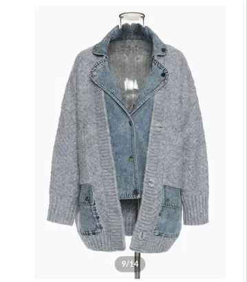 니트와 데님 재킷 가디건 L