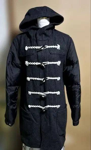 히로미치 나카노 후드 부착 더플 코트 블랙