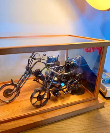 앤티크 금속제 바이크 모형 2인승 투명 케이스 포함