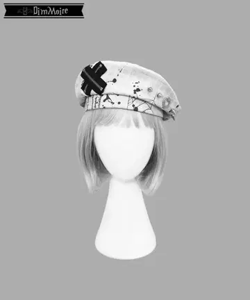 DimMoire 디무아르 매혹적인 로고 리벳 베레모 White 체크