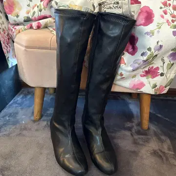 블랙 합성 피혁 롱 부츠