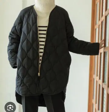 OPAQUE.CLIP 충전솜 노카라 퀼팅 롱 코트 블랙 L