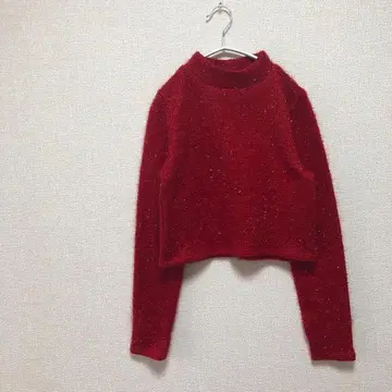 [ DIVIDED ] 디바이디드 빨간색 라메 믹스 크롭 기장 스웨터 SS