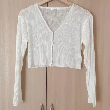 NICE CLAUP 시어 가디건 숏 기장 화이트