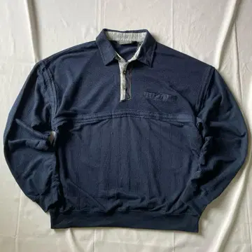 레어 00s 카라 부착 서멀 롱T 티셔츠 하프 버튼 네이비 컬러 그런지