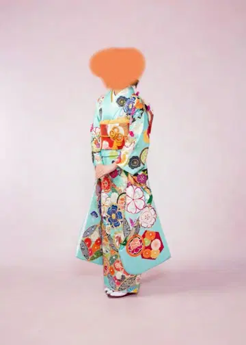 스카이블루 꽃무늬 후리소데 백 포함