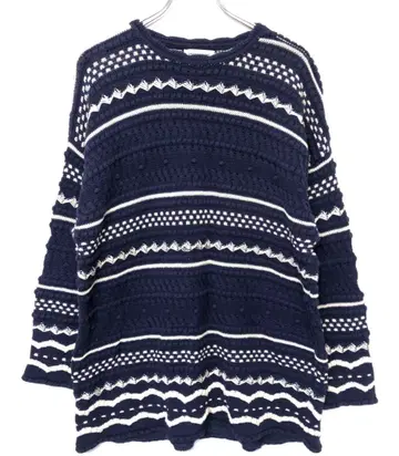 이탈리아제 올드 BENETTON 구제 의류 보더 코튼 니트 스웨터