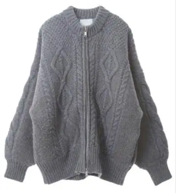 CLANE 클라네 케이블 니트 그레이 벌룬 가디건 울트라 웜