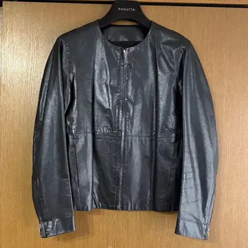 Drawer 블랙 가죽 자켓 노카라