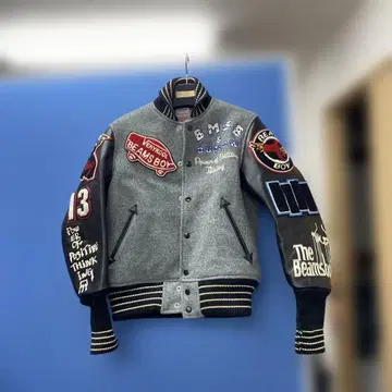 BEAMS BOY 바시티 자켓 그레이 블랙