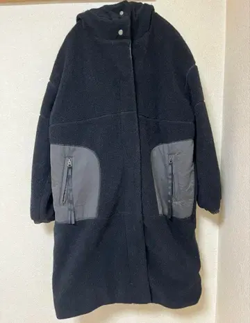 Design aera 롱 보아 코트 블랙 그레이 FREE